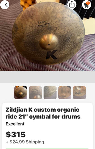 Zildjian k 21 organic used ride cymbal