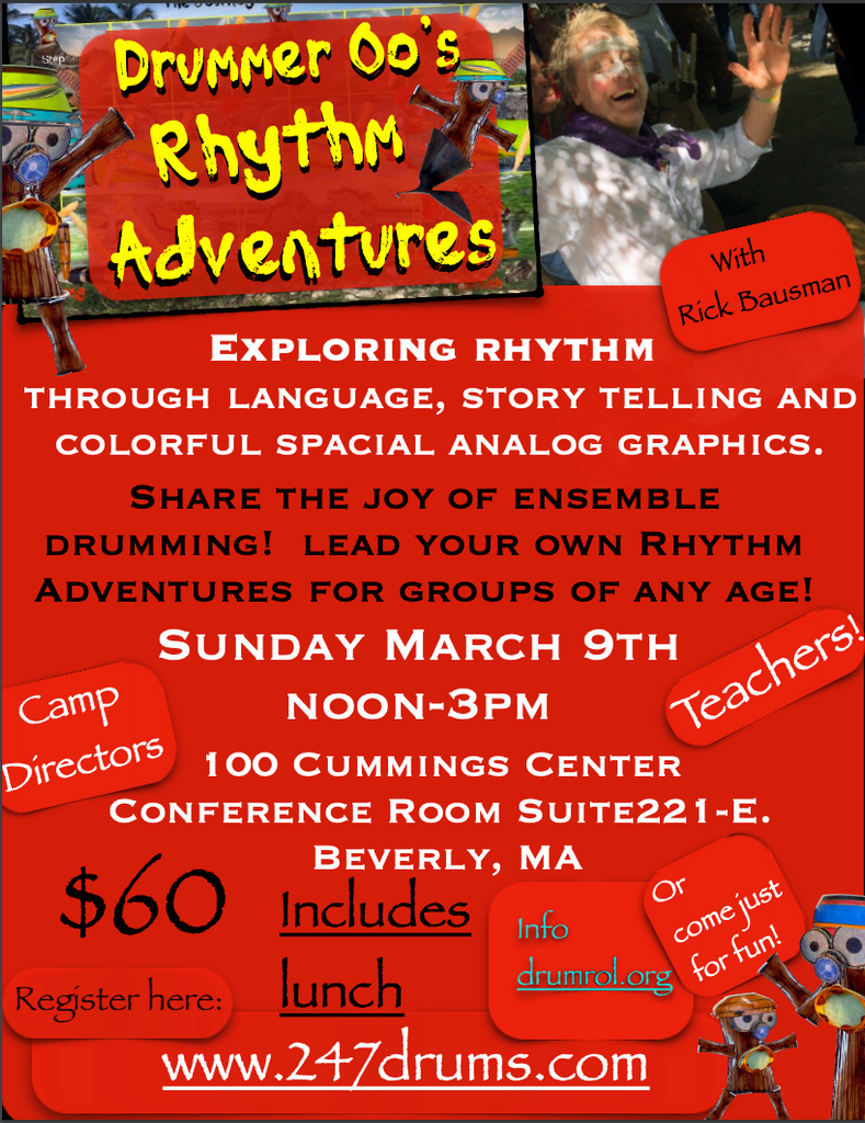 March 9th Drummer 00's Rhythm Adventures featuring Rick Bausman