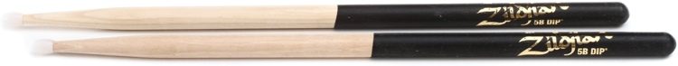 12 PAIRS Zildjian Hickory Dip Series Drumsticks - 5B, Nylon Tip, Black Dip