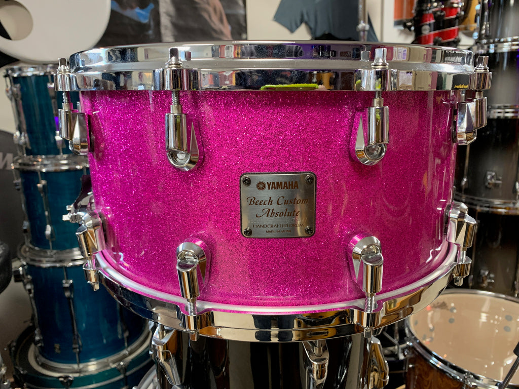 Yamaha Beech Custom Absolute Snare Drum 14x6.5 Pink Sparkle RARE Used